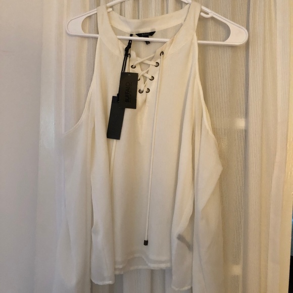 Buffalo by David Britton White Cold Shoulder Top - Picture 1 of 2